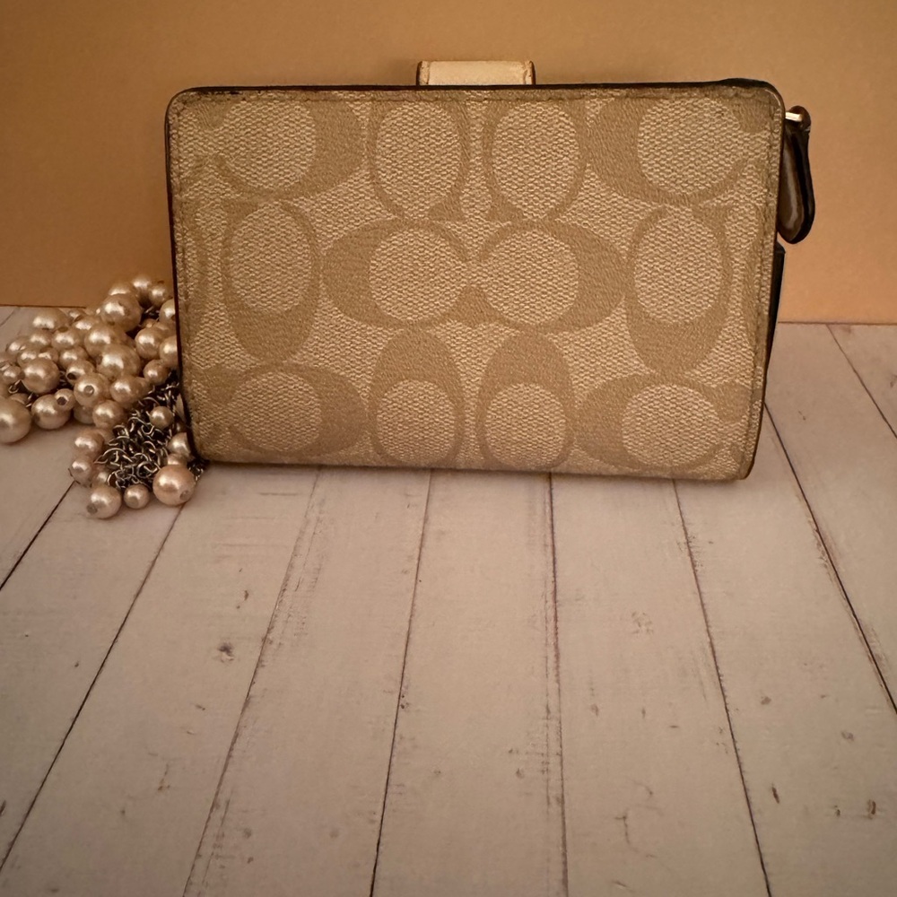 Coach Beige and Gold Women's Wallet - Picture 3 of 11